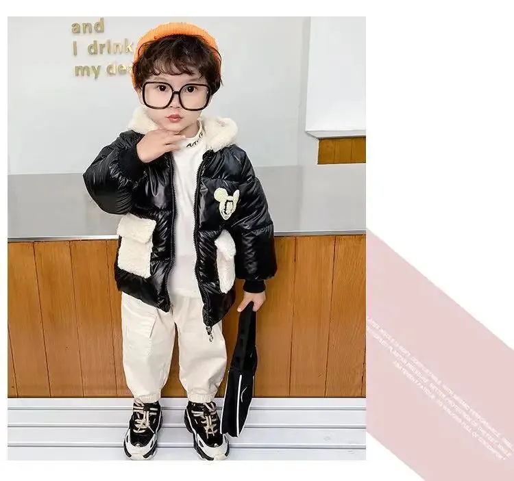 Baby Girls Boys down Jacket 2024 Winter Coats Children Clothes Mickey Mouse Hooded Windbreaker Coat for Kids Warm Plush Parka