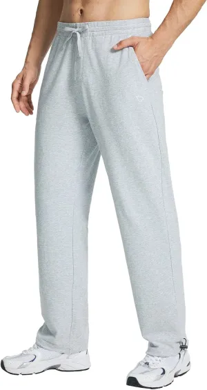 baleaf Men's Sweatpants Casual Lounge Cotton Pajama Yoga Pants Open Bottom Straight Leg Male Sweat Pants with Pockets