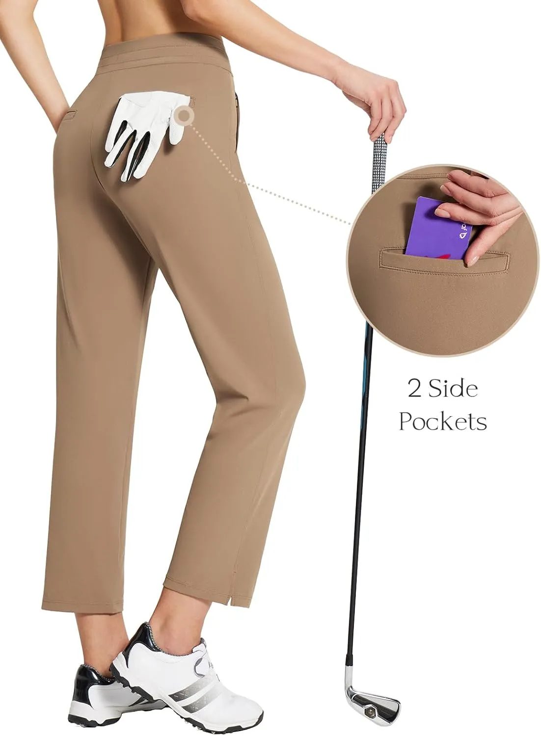 baleaf Women's Golf Pants with Pockets Petite Stretch Work Pant High Waisted Sweatpants for Travel Athletic