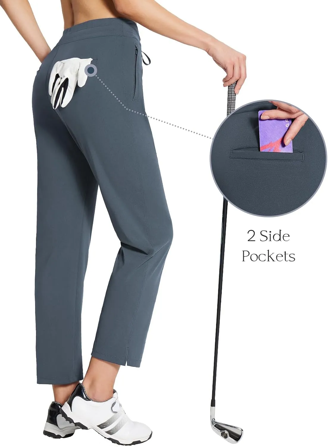 baleaf Women's Golf Pants with Pockets Petite Stretch Work Pant High Waisted Sweatpants for Travel Athletic