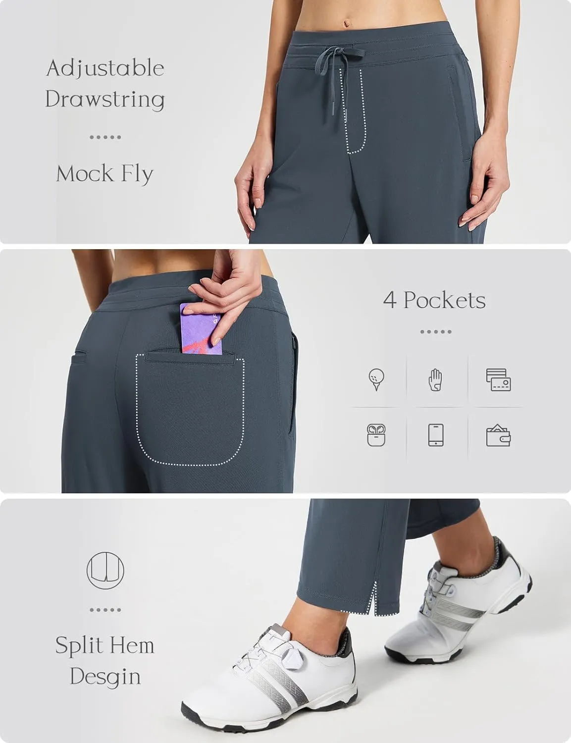 baleaf Women's Golf Pants with Pockets Petite Stretch Work Pant High Waisted Sweatpants for Travel Athletic