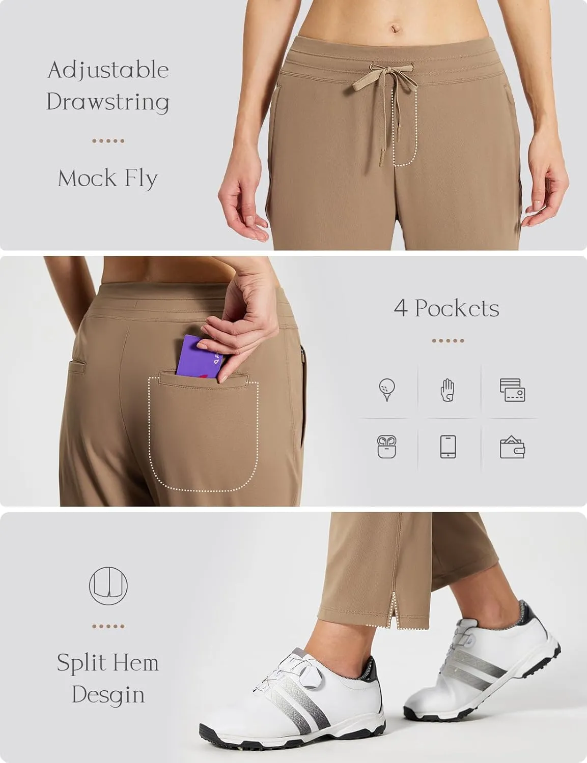 baleaf Women's Golf Pants with Pockets Petite Stretch Work Pant High Waisted Sweatpants for Travel Athletic