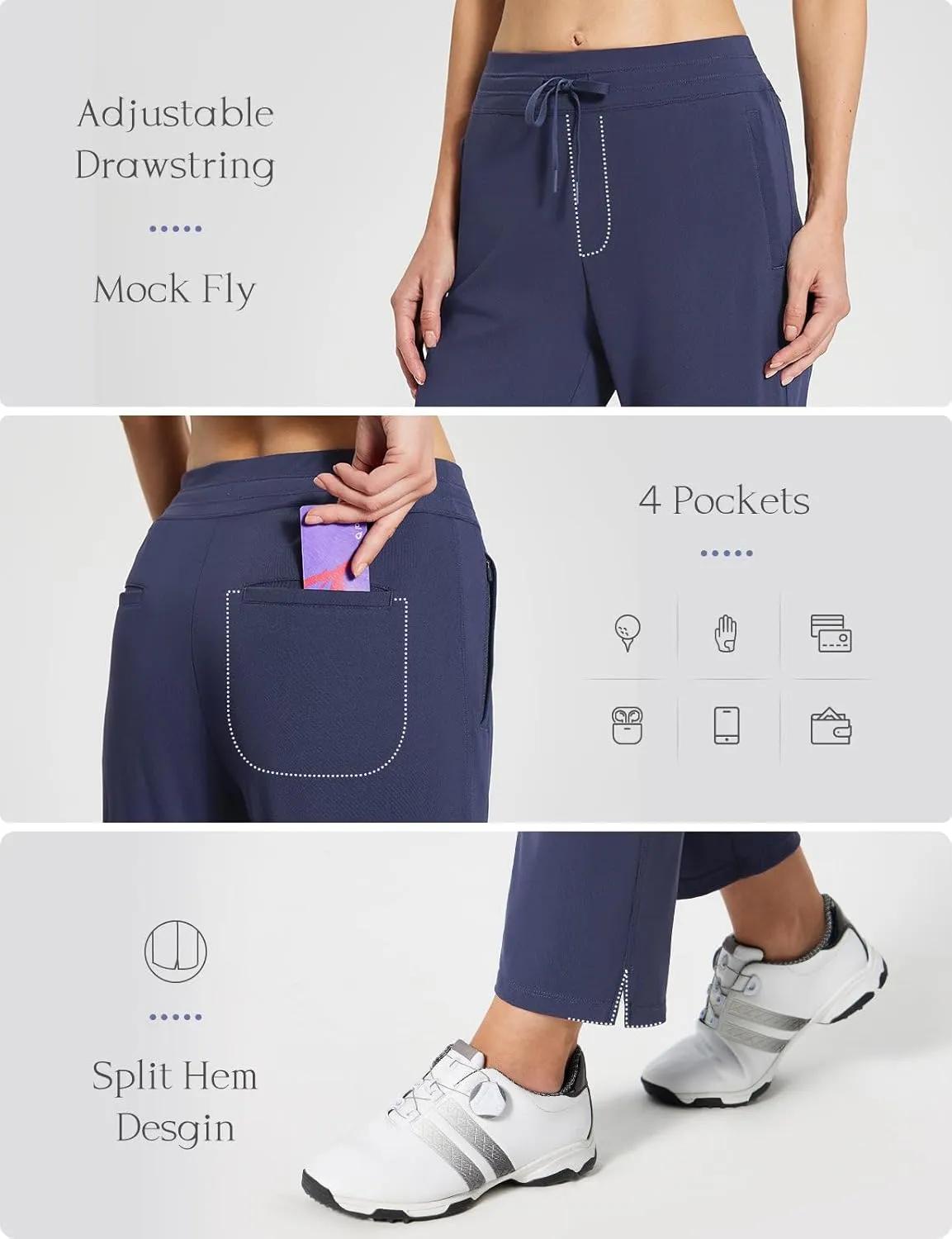 baleaf Women's Golf Pants with Pockets Petite Stretch Work Pant High Waisted Sweatpants for Travel Athletic