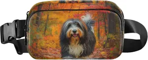 Bearded Collie Fall Leaves Park Fanny Pack for Women Waterproof Hip Bag Belt Purse Hiking Cross Body Waist Purse