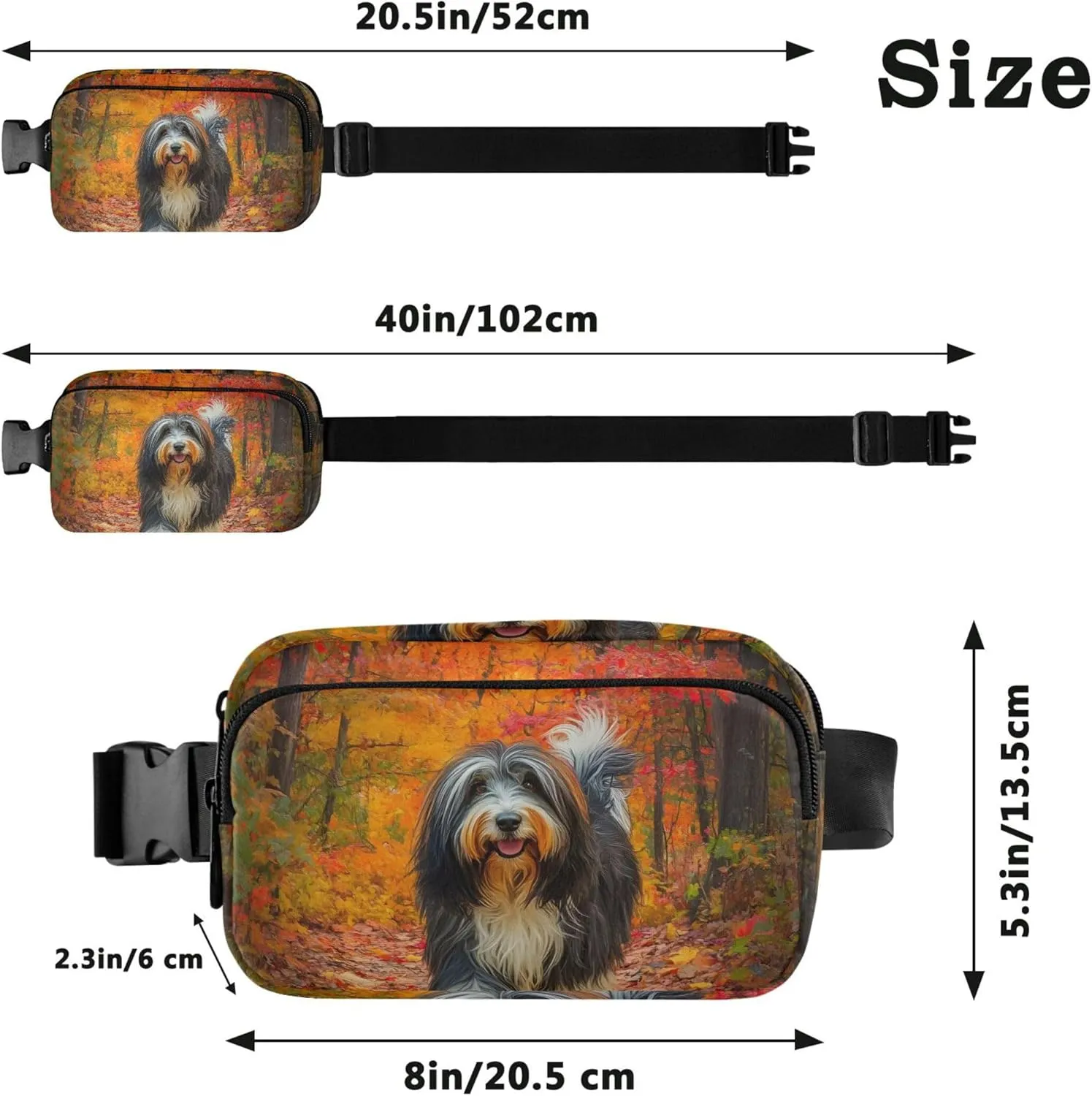 Bearded Collie Fall Leaves Park Fanny Pack for Women Waterproof Hip Bag Belt Purse Hiking Cross Body Waist Purse