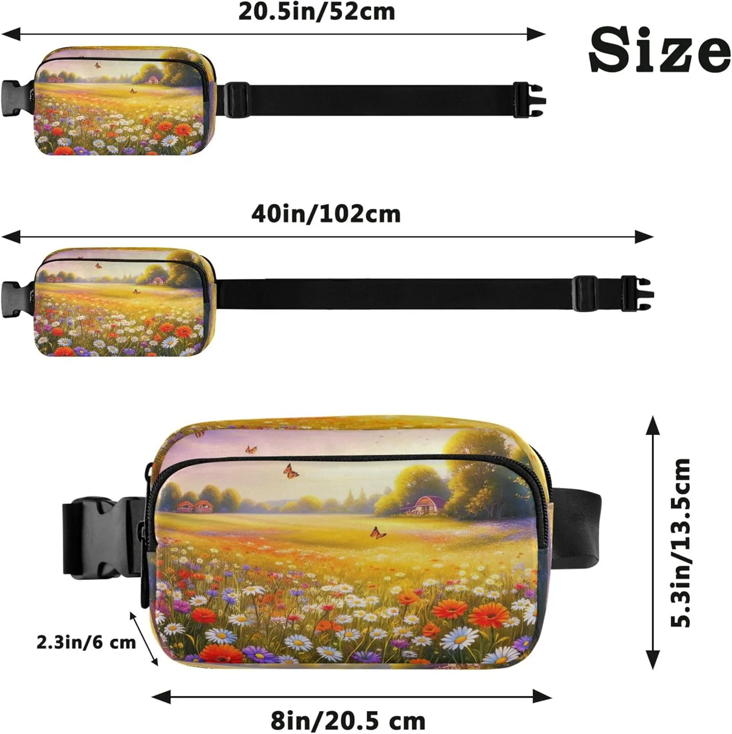 Beautiful Meadow Colorful Wildflowers Women Fanny Packs Festival Belt Bag Hip Pack Waterproof Crossbody Waist Pack