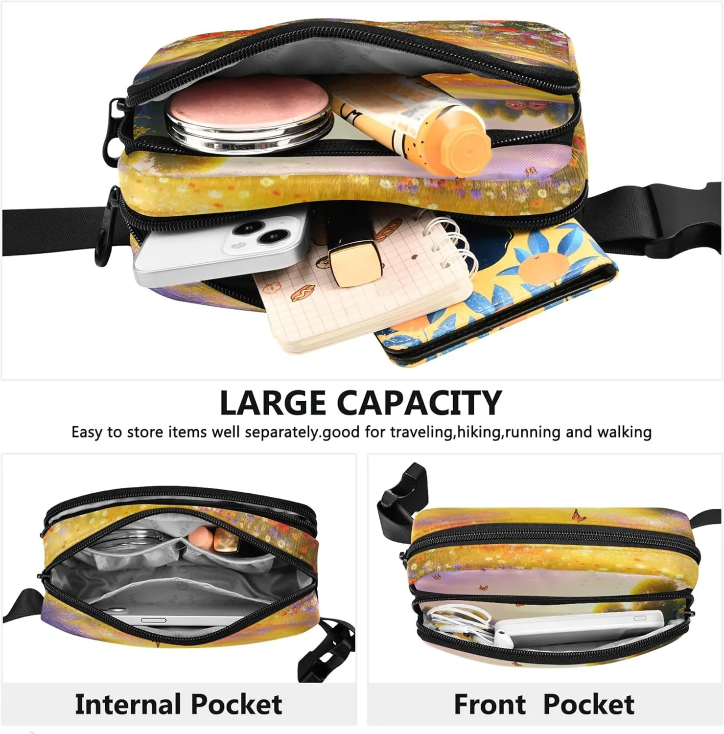 Beautiful Meadow Colorful Wildflowers Women Fanny Packs Festival Belt Bag Hip Pack Waterproof Crossbody Waist Pack