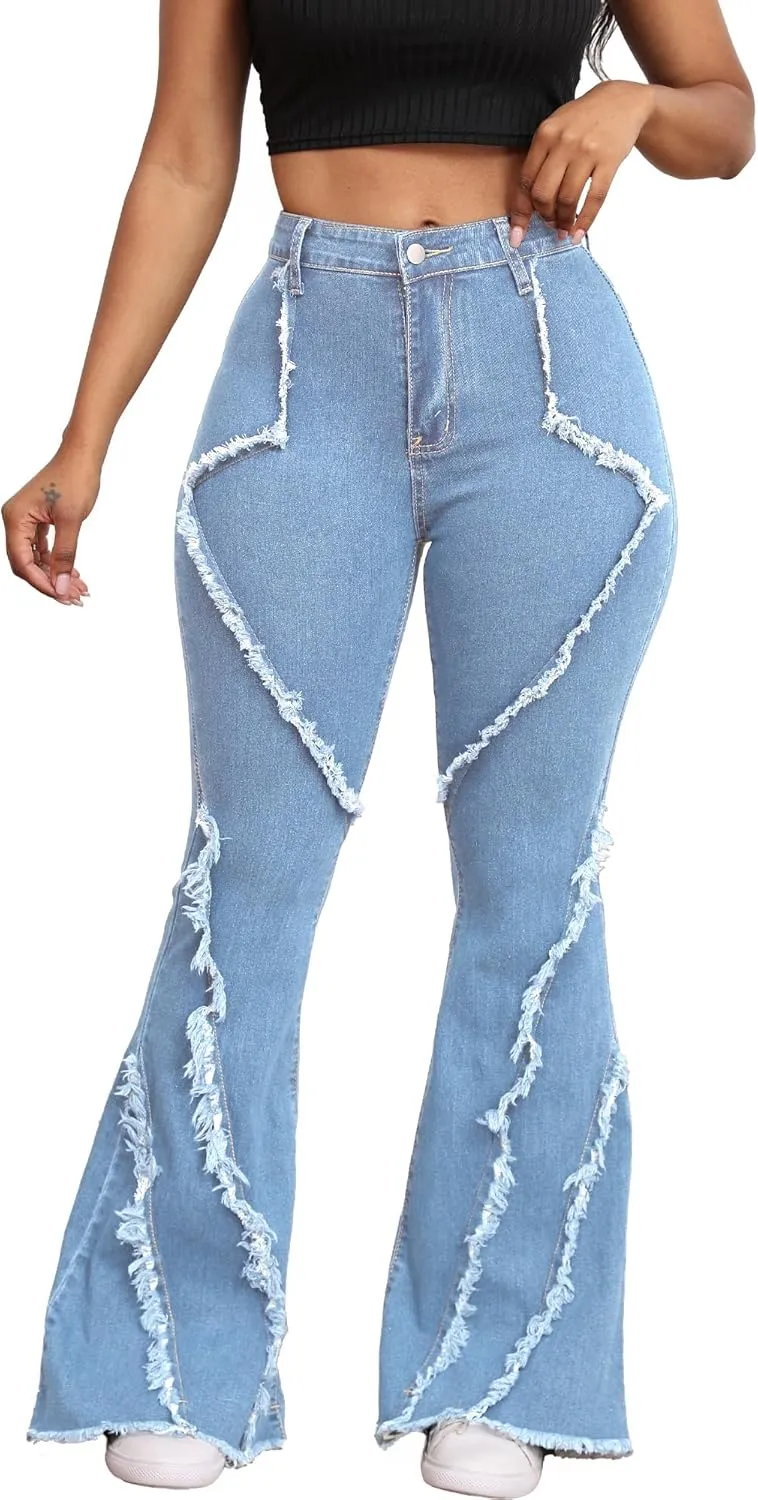 Bell Bottom Jeans for Women Ripped High Waisted Classic Flared Pants