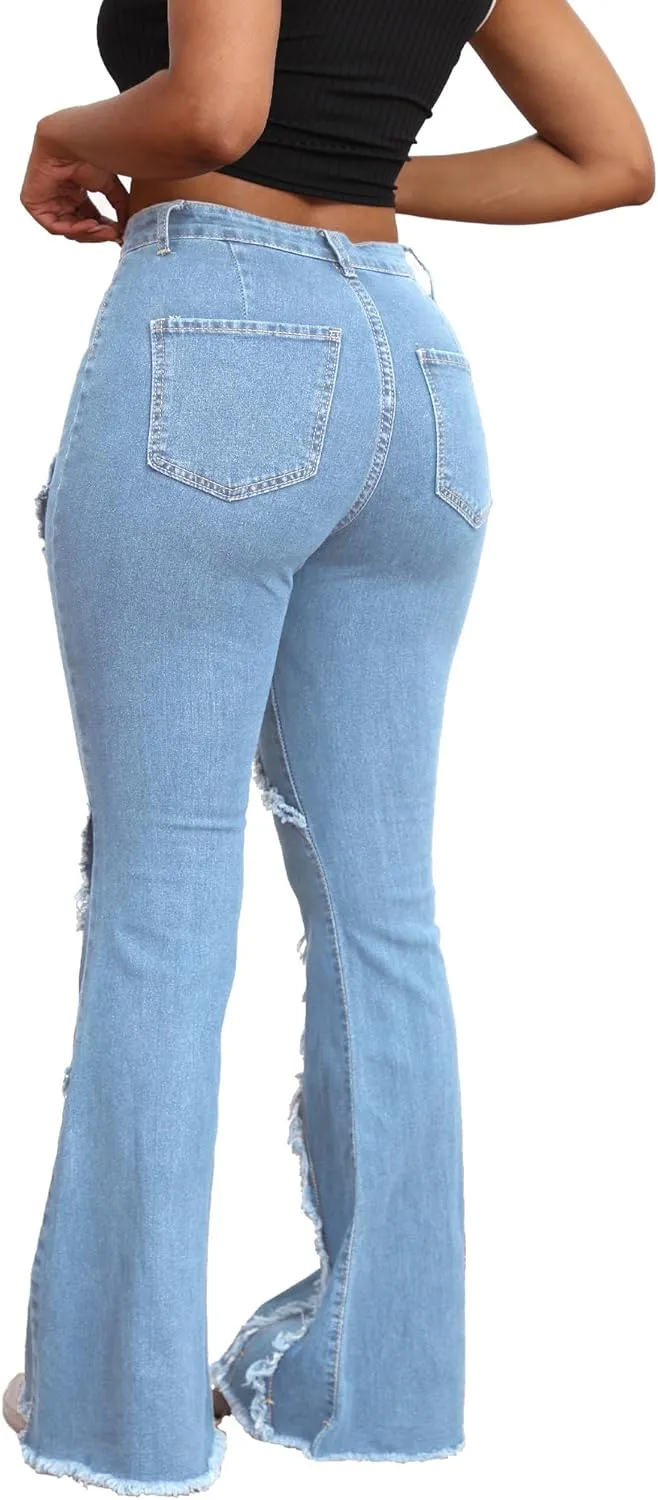 Bell Bottom Jeans for Women Ripped High Waisted Classic Flared Pants