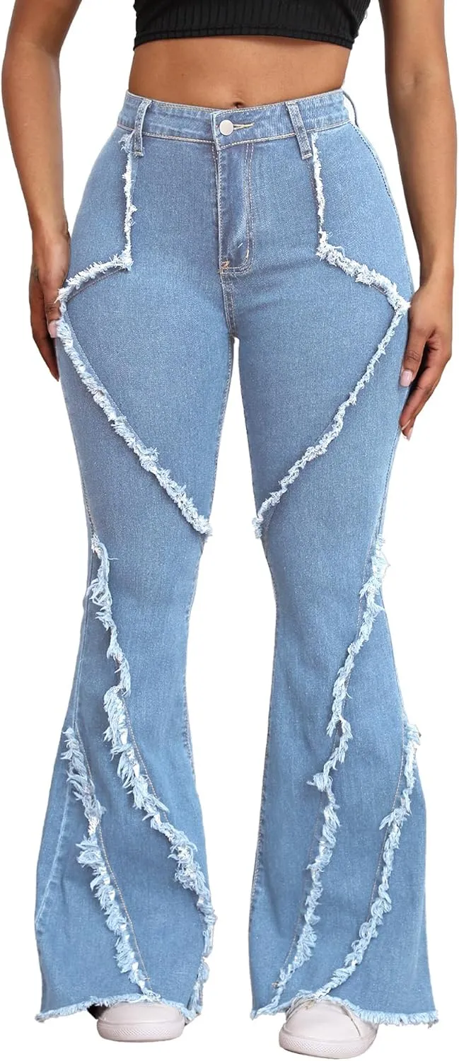 Bell Bottom Jeans for Women Ripped High Waisted Classic Flared Pants
