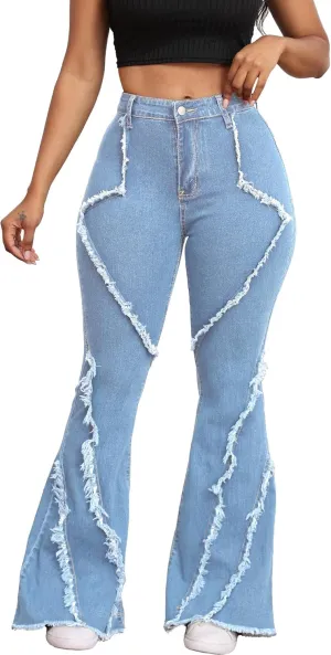 Bell Bottom Jeans for Women Ripped High Waisted Classic Flared Pants