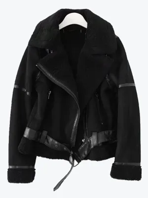 Black Wool-Lined Moto Jacket