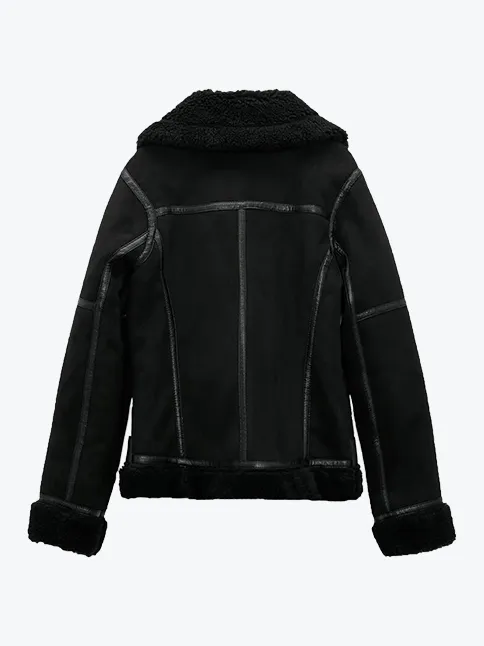 Black Wool-Lined Moto Jacket