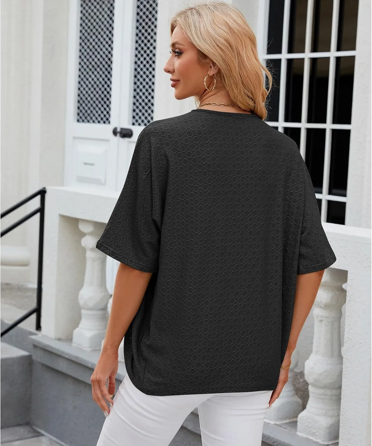 Blostirno Women's Short Sleeve Bolero Shrug Lightweight Open Front Draped V Neck Hollow Out Cardigan Tops