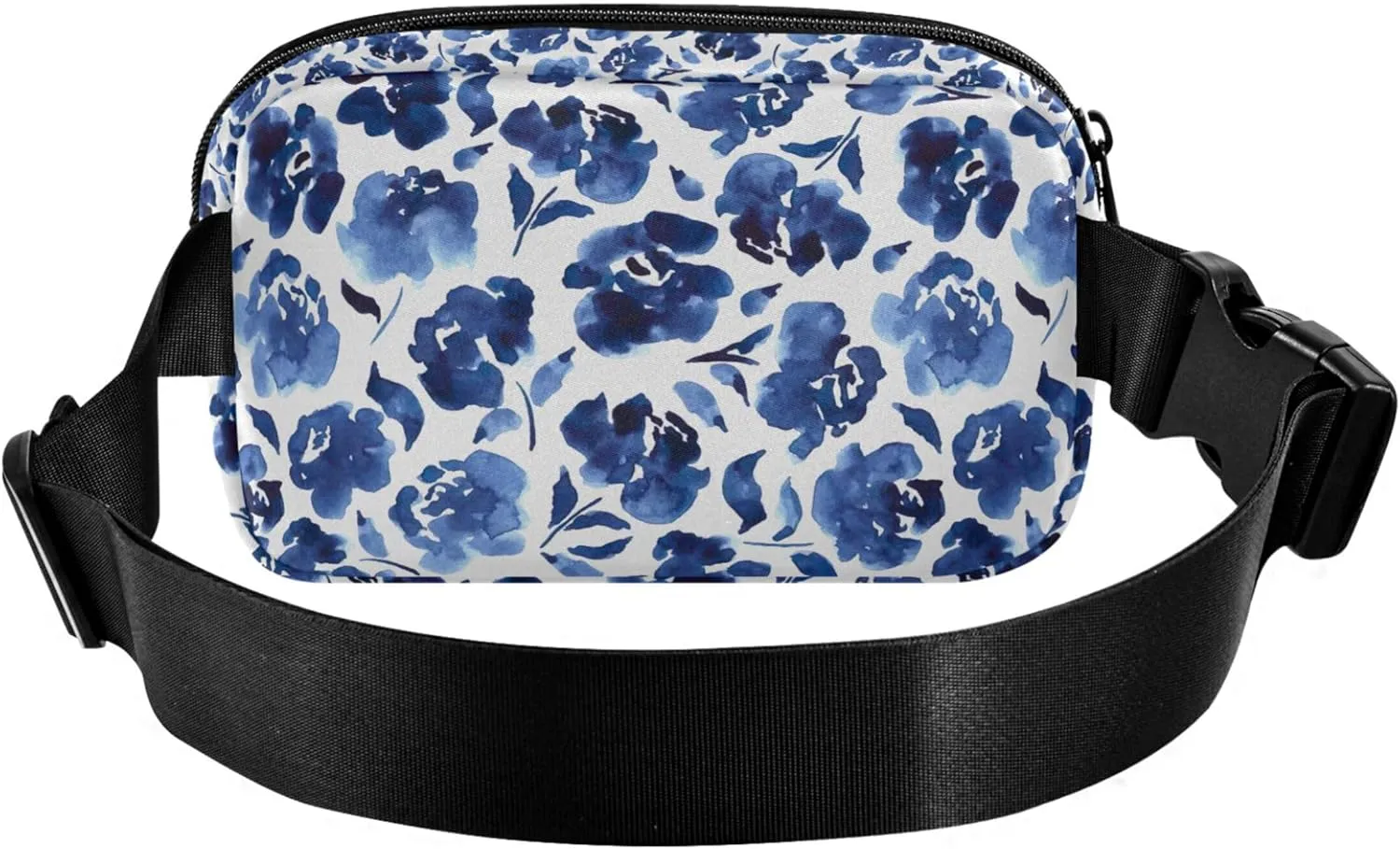 Blue Roses Watercolor Flowers Women Fanny Pack Belt Bag Hip Pouch Waterproof Flower Waist Pack for Women