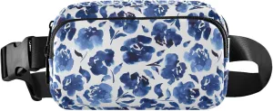 Blue Roses Watercolor Flowers Women Fanny Pack Belt Bag Hip Pouch Waterproof Flower Waist Pack for Women