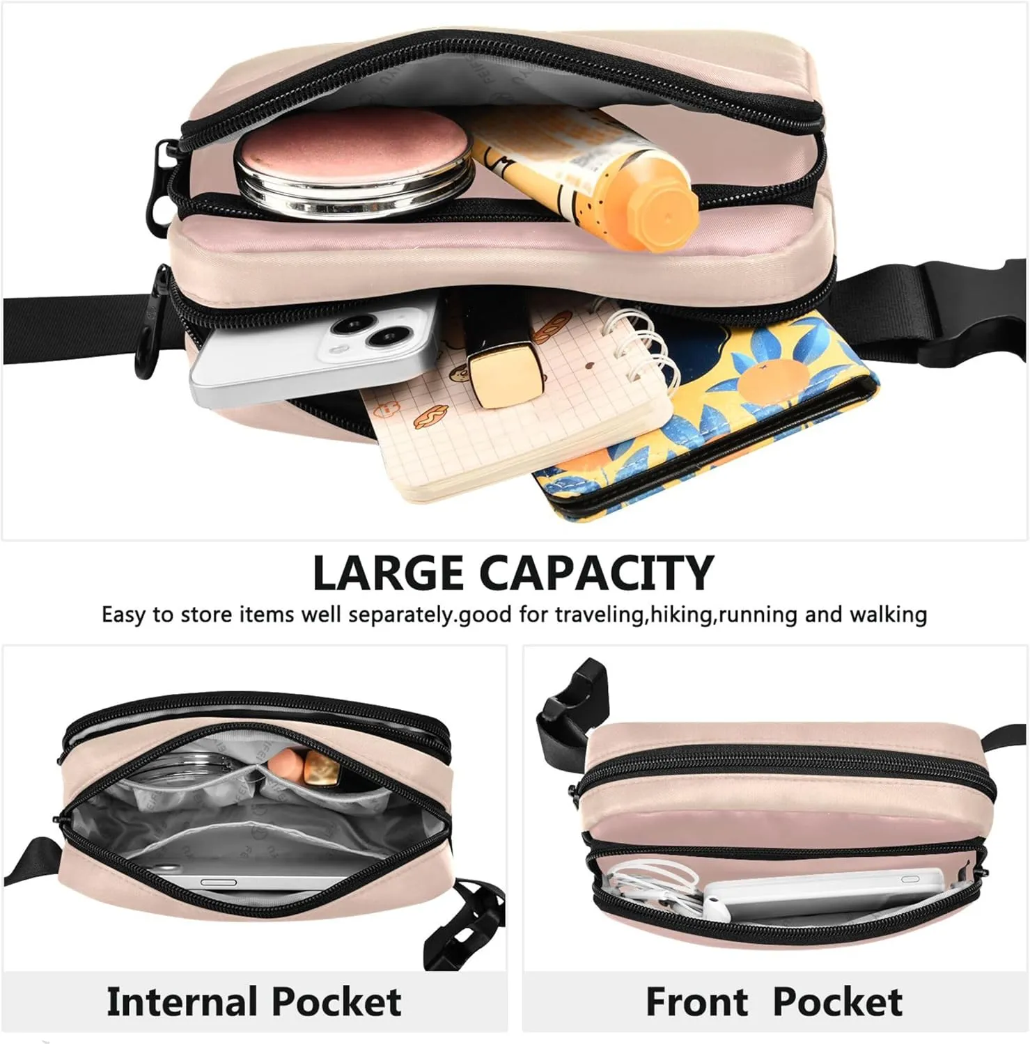 Blush Pink Cream Gradient Fanny Packs for Women Hip Bag Belt Purse Waterproof Colorful Waist Pouches for Men