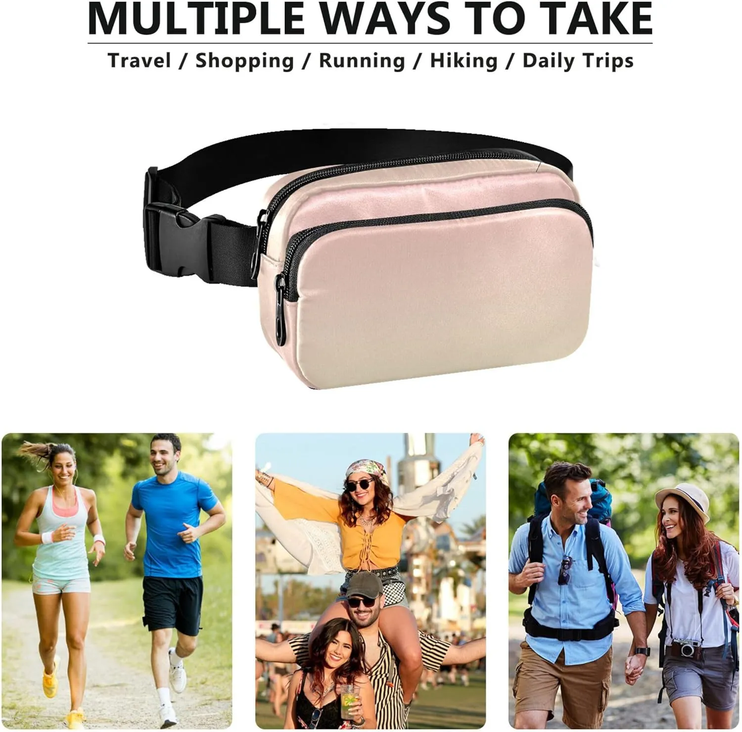 Blush Pink Cream Gradient Fanny Packs for Women Hip Bag Belt Purse Waterproof Colorful Waist Pouches for Men