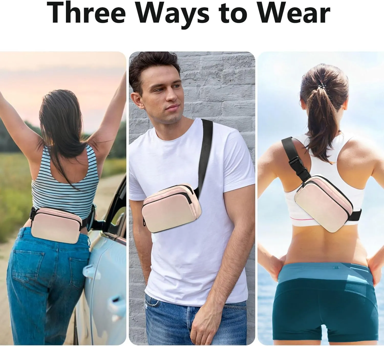 Blush Pink Cream Gradient Fanny Packs for Women Hip Bag Belt Purse Waterproof Colorful Waist Pouches for Men
