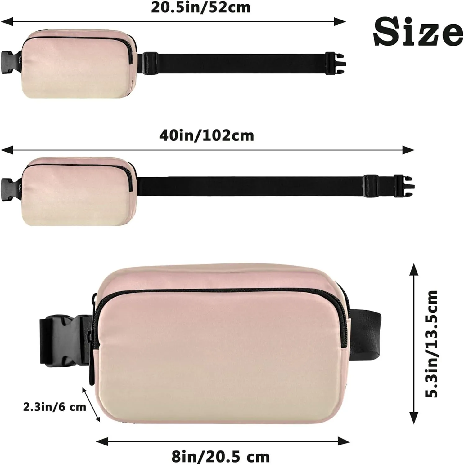 Blush Pink Cream Gradient Fanny Packs for Women Hip Bag Belt Purse Waterproof Colorful Waist Pouches for Men