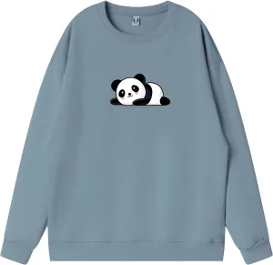 Bobeutou Cute Panda Print Crewneck Sweatshirt Women Pullove Long Sleeve Oversized Hoodie for Teen Girls Loose Y2k Kawaii Tops