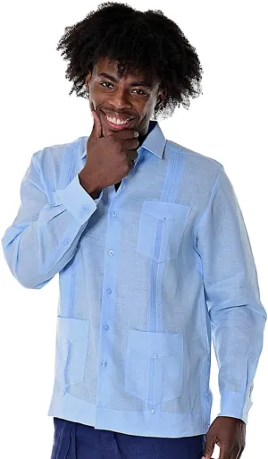 bohio Men's 100% Linen Guayabera-Traditional Cuban (4)-Pocket Long Sleeve