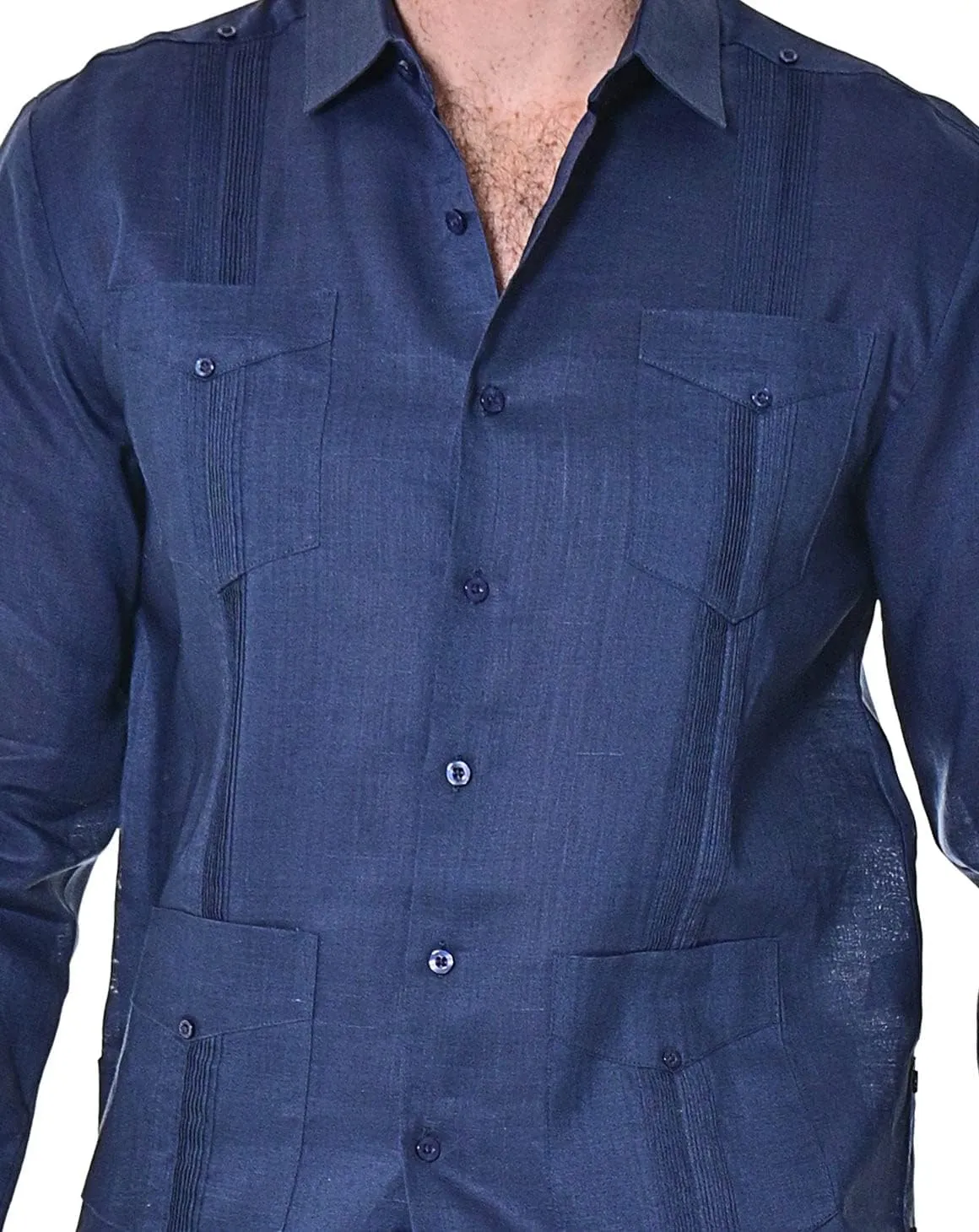 bohio Men's 100% Linen Guayabera-Traditional Cuban (4)-Pocket Long Sleeve
