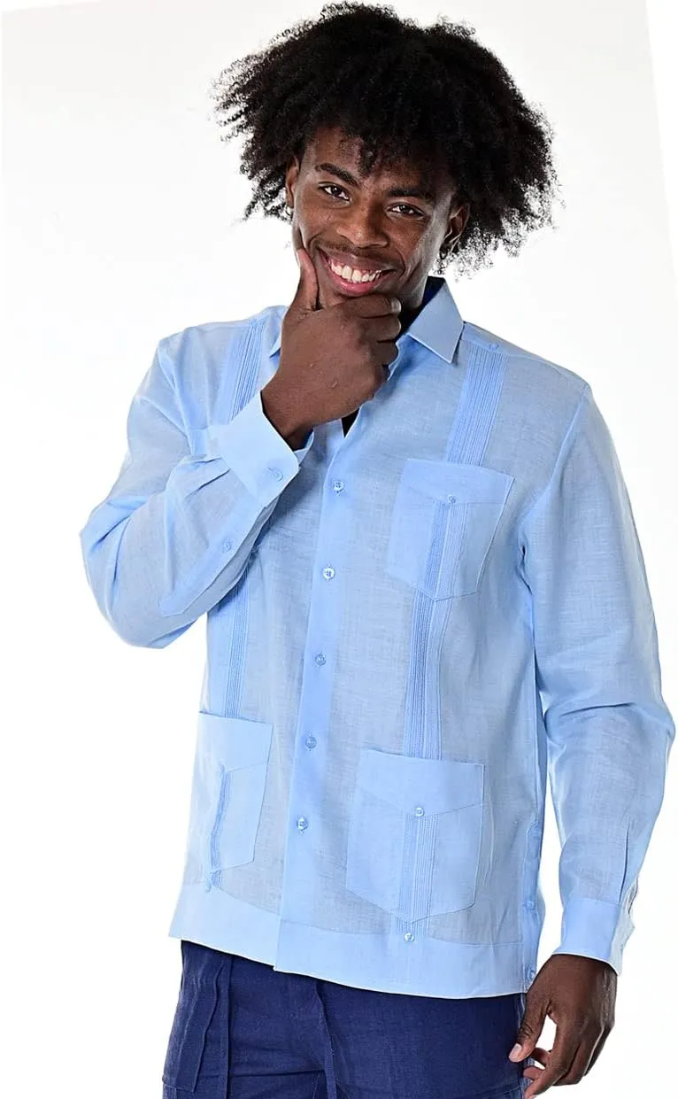 bohio Men's 100% Linen Guayabera-Traditional Cuban (4)-Pocket Long Sleeve