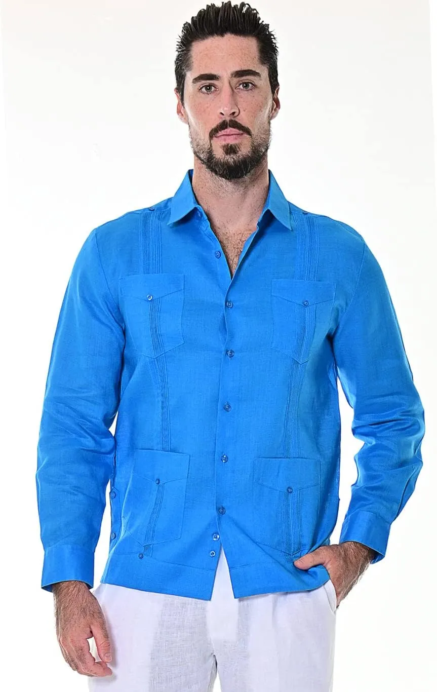 bohio Men's 100% Linen Guayabera-Traditional Cuban (4)-Pocket Long Sleeve