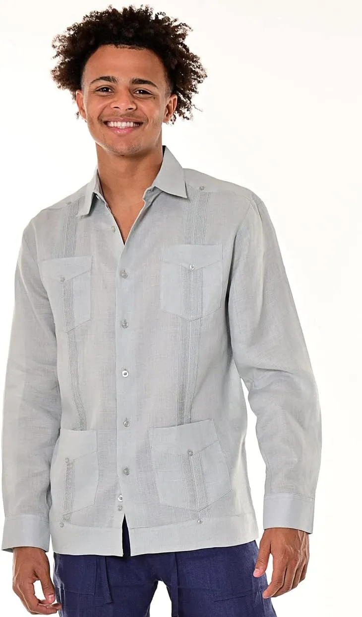 bohio Men's 100% Linen Guayabera-Traditional Cuban (4)-Pocket Long Sleeve