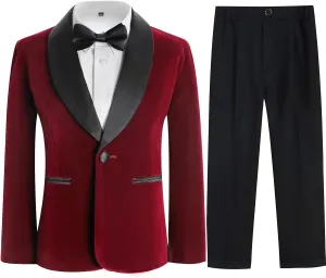 Boys Tuxedo Suit 3 Pieces Kids Formal Slim Fit Velvet Suits Set for Wedding Prom Party