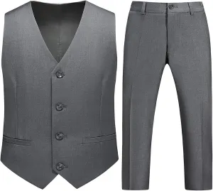 Boys Vest Suits 2 Piece Outfit Tuxedo Set for Kids Size 4-14 Formal Suit for Boys with Vest and Pants Set Slim