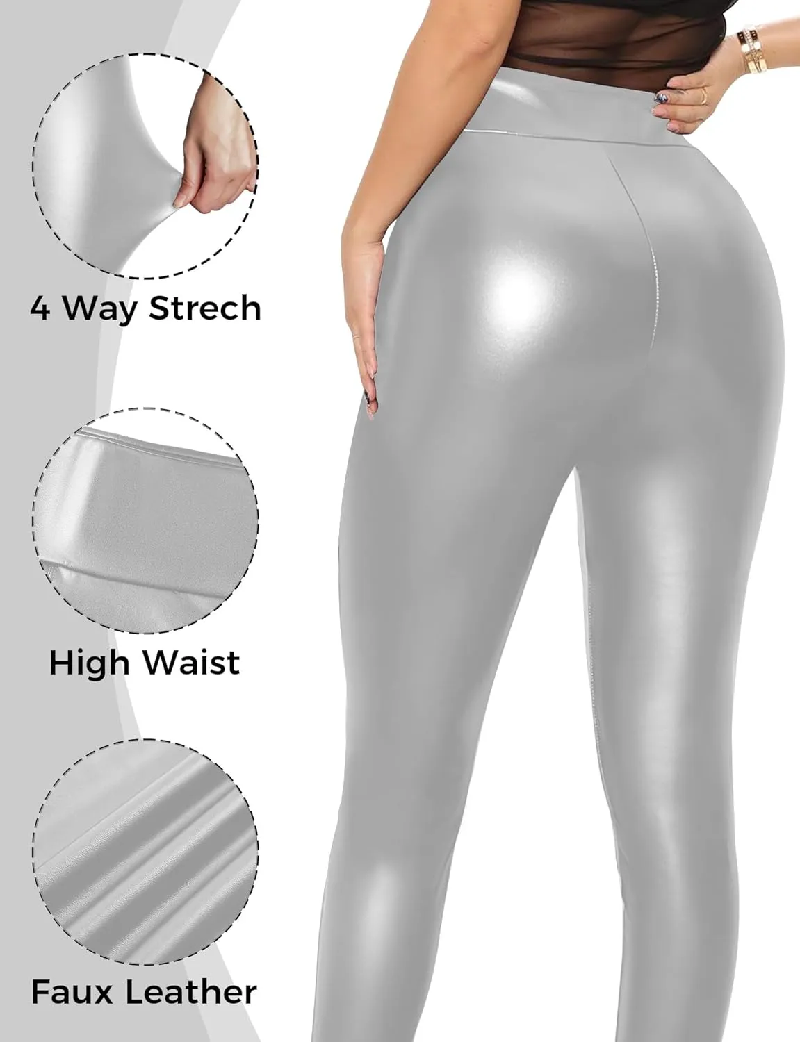 Buauty Faux Leather Leggings for Women High Waisted Leather Pants Tummy Control Stretch Pleather PU Pants