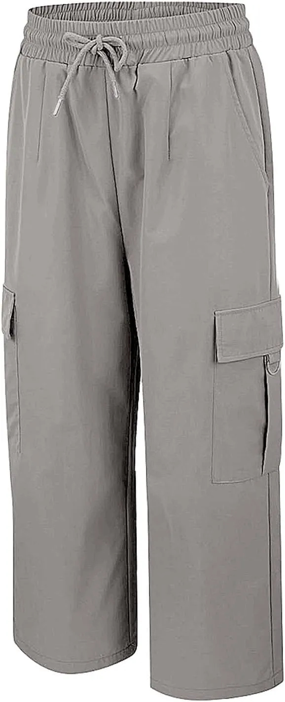 Cargo Capris for Women with Pocket Summer Mid Rise Lightweight Elastic Waist Pants Stretchy Tactical Tavel Hiking Pant