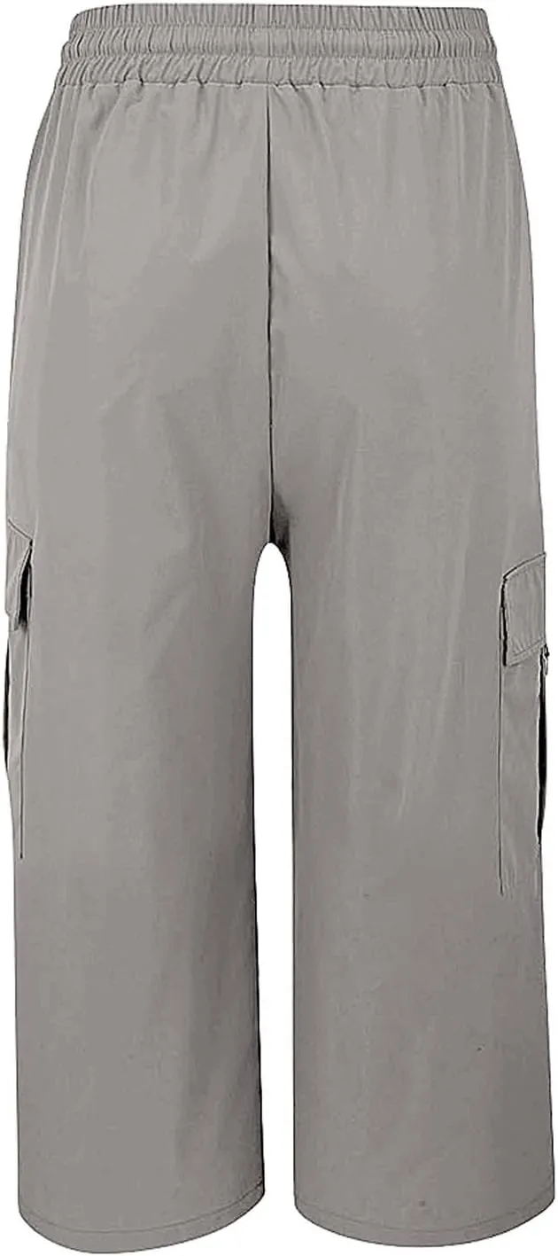 Cargo Capris for Women with Pocket Summer Mid Rise Lightweight Elastic Waist Pants Stretchy Tactical Tavel Hiking Pant