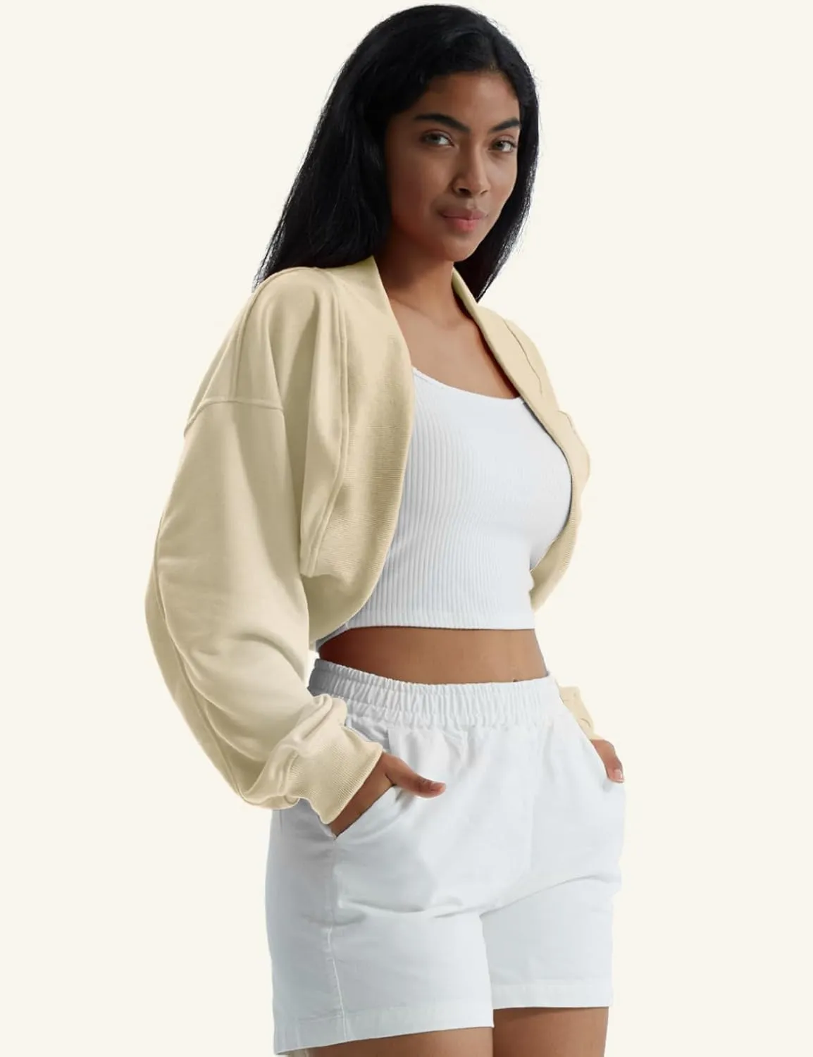 CHERFLY Womens Cropped Bolero Shrug Cardigan 2025 Batwing Y2k Sports Jacket Fall Outfits
