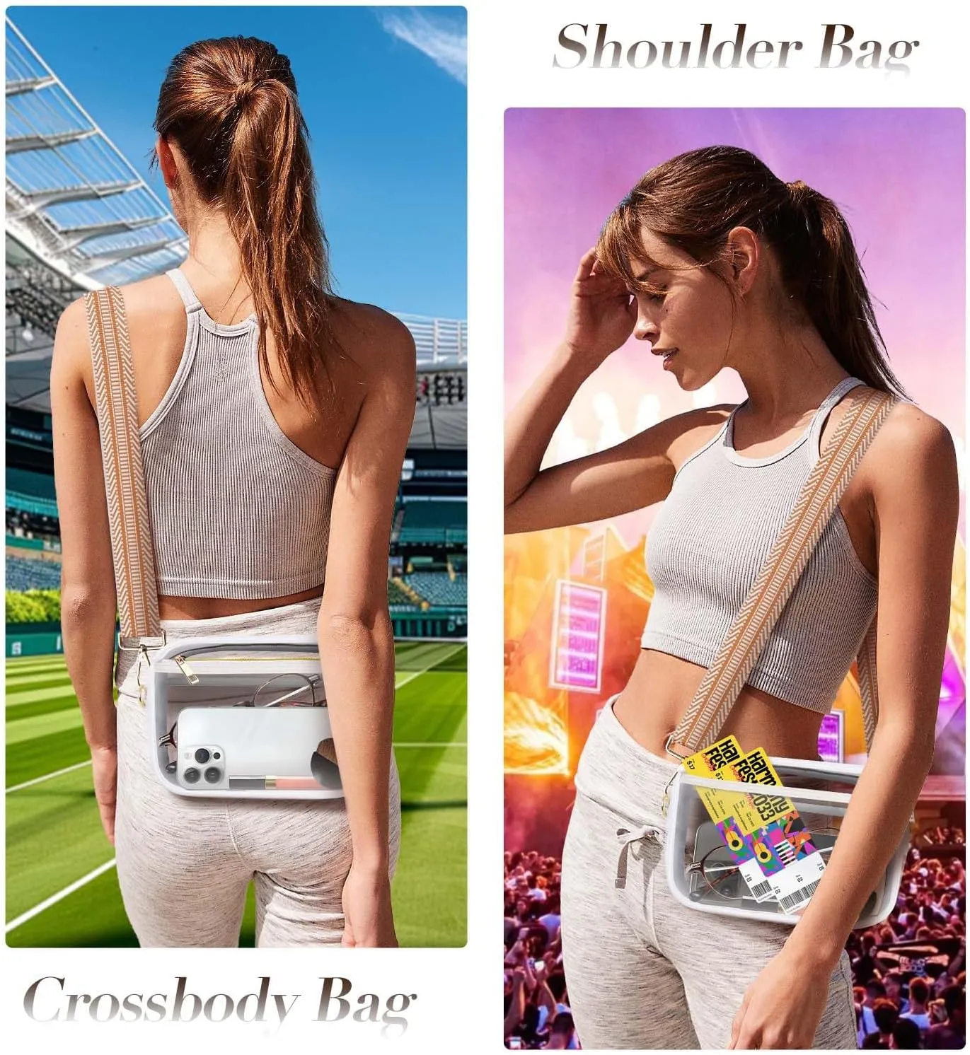 Clear Bag Stadium Approved, Clear Crossbody Bag Purses for women for Concert, Sports, Festivals