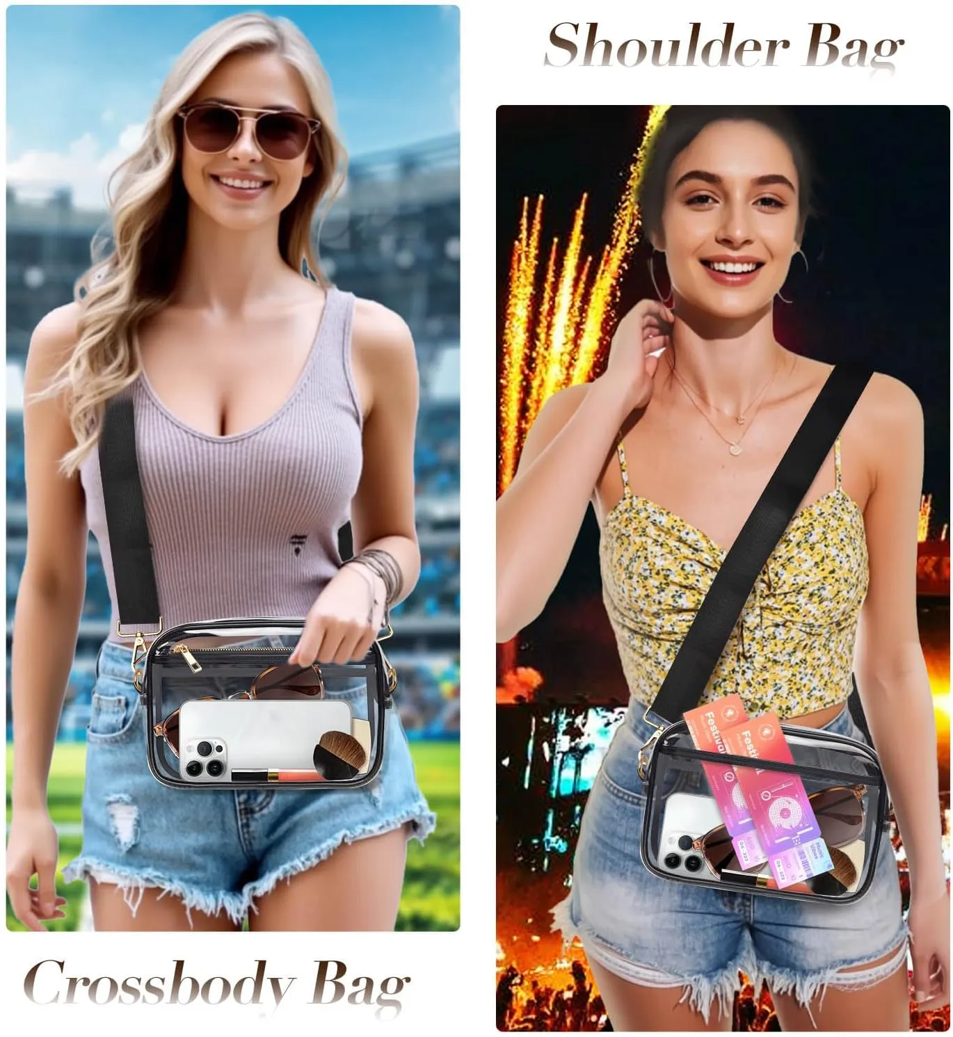 Clear Bag Stadium Approved, Clear Crossbody Bag Purses for women for Concert, Sports, Festivals