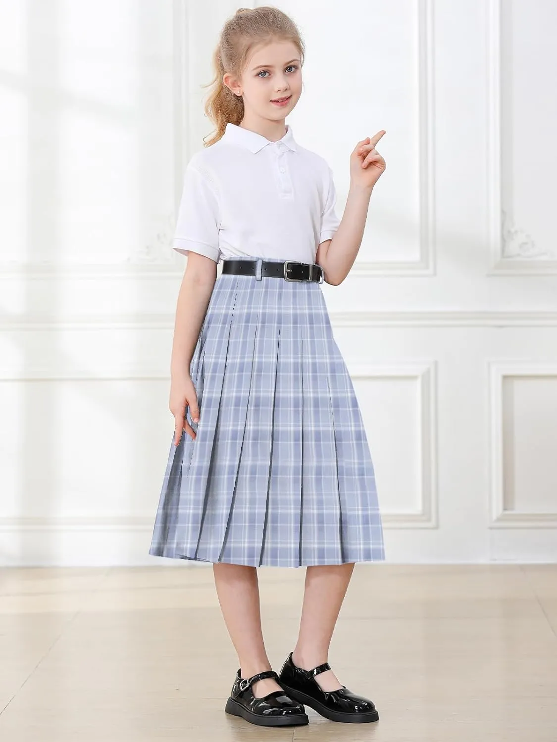Cromoncent Girls Womens High Waist Pleated Long Skirt with Pockets