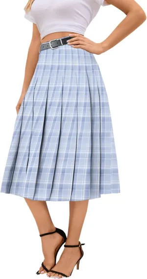 Cromoncent Girls Womens High Waist Pleated Long Skirt with Pockets