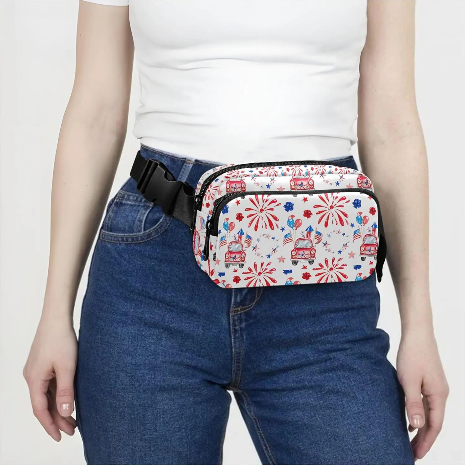 Custom 4th July America Truck Fireworks Women Fanny Packs Waterproof Belt Bags Hip Pack Designer Waist Pack for Women