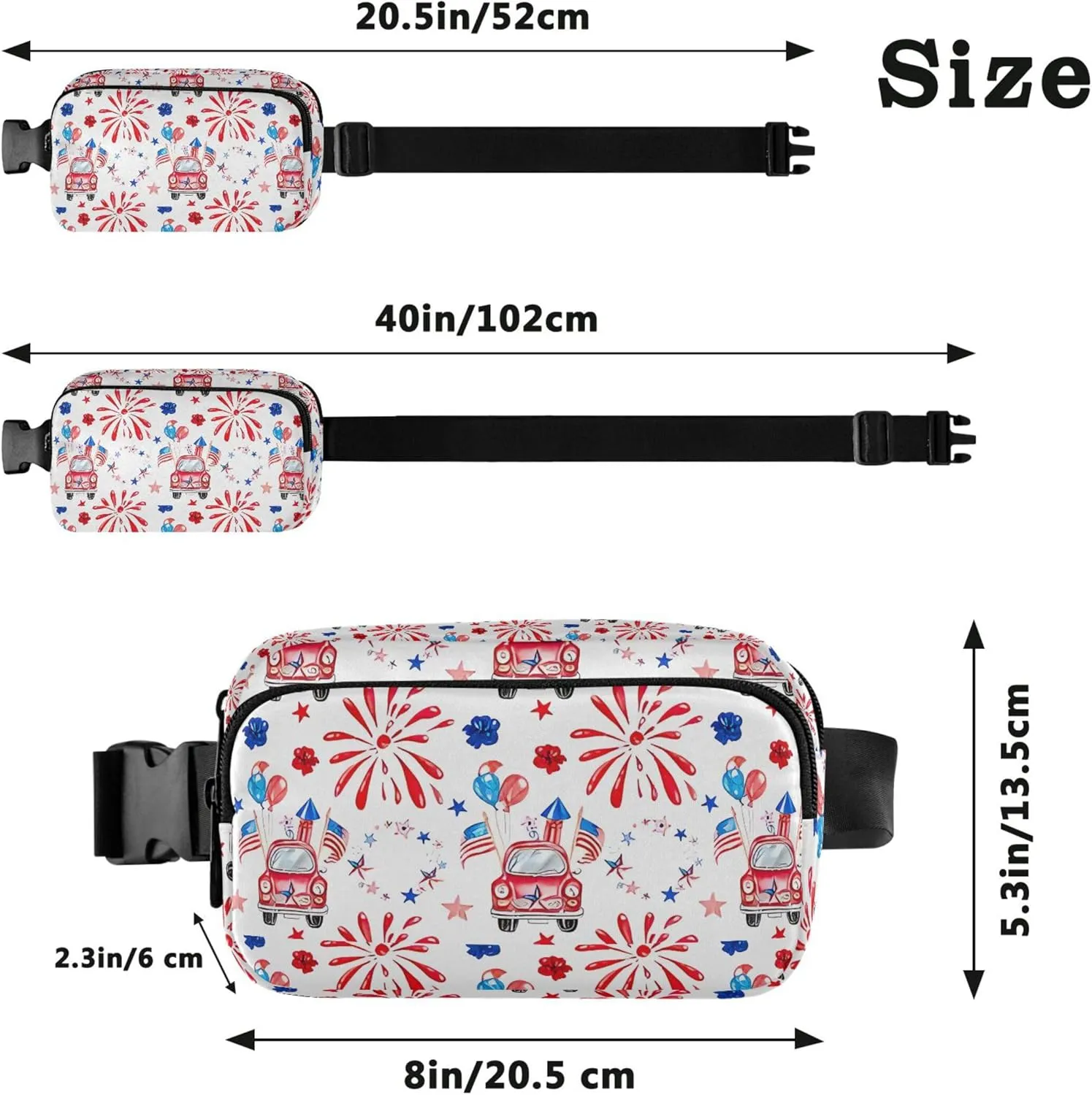 Custom 4th July America Truck Fireworks Women Fanny Packs Waterproof Belt Bags Hip Pack Designer Waist Pack for Women