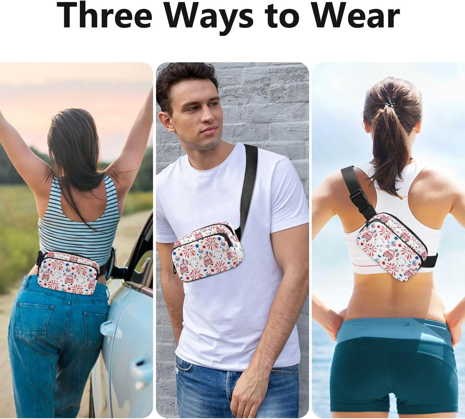 Custom 4th July America Truck Fireworks Women Fanny Packs Waterproof Belt Bags Hip Pack Designer Waist Pack for Women