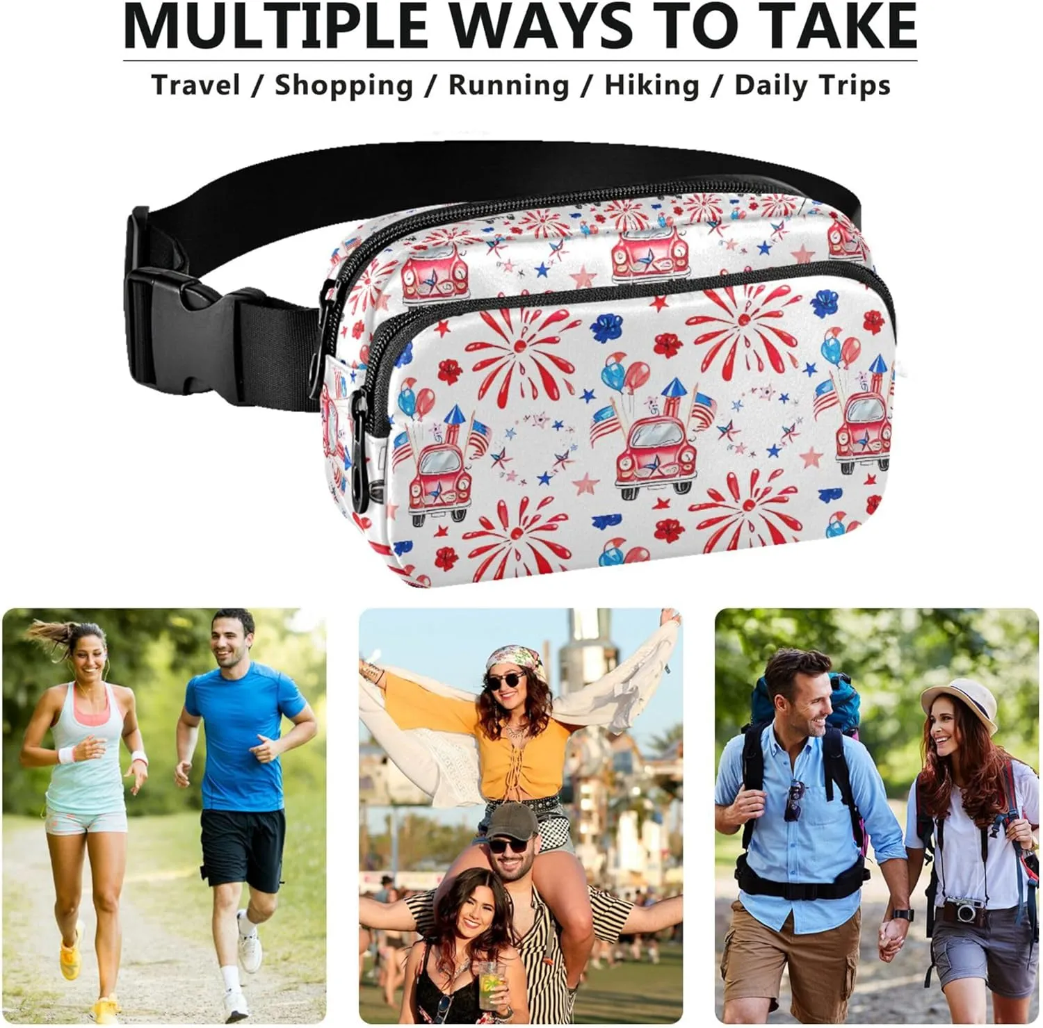 Custom 4th July America Truck Fireworks Women Fanny Packs Waterproof Belt Bags Hip Pack Designer Waist Pack for Women