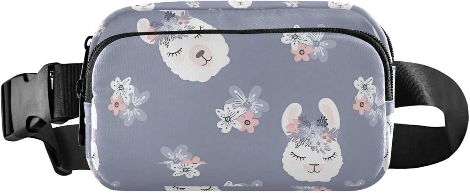 Custom Cute Llama Flower Grey Womens Fanny Pack Waterproof Hip Bag Belt Pouch Cute Waist Pouch for Women