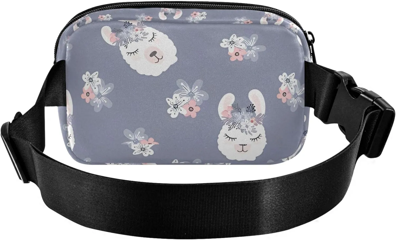 Custom Cute Llama Flower Grey Womens Fanny Pack Waterproof Hip Bag Belt Pouch Cute Waist Pouch for Women