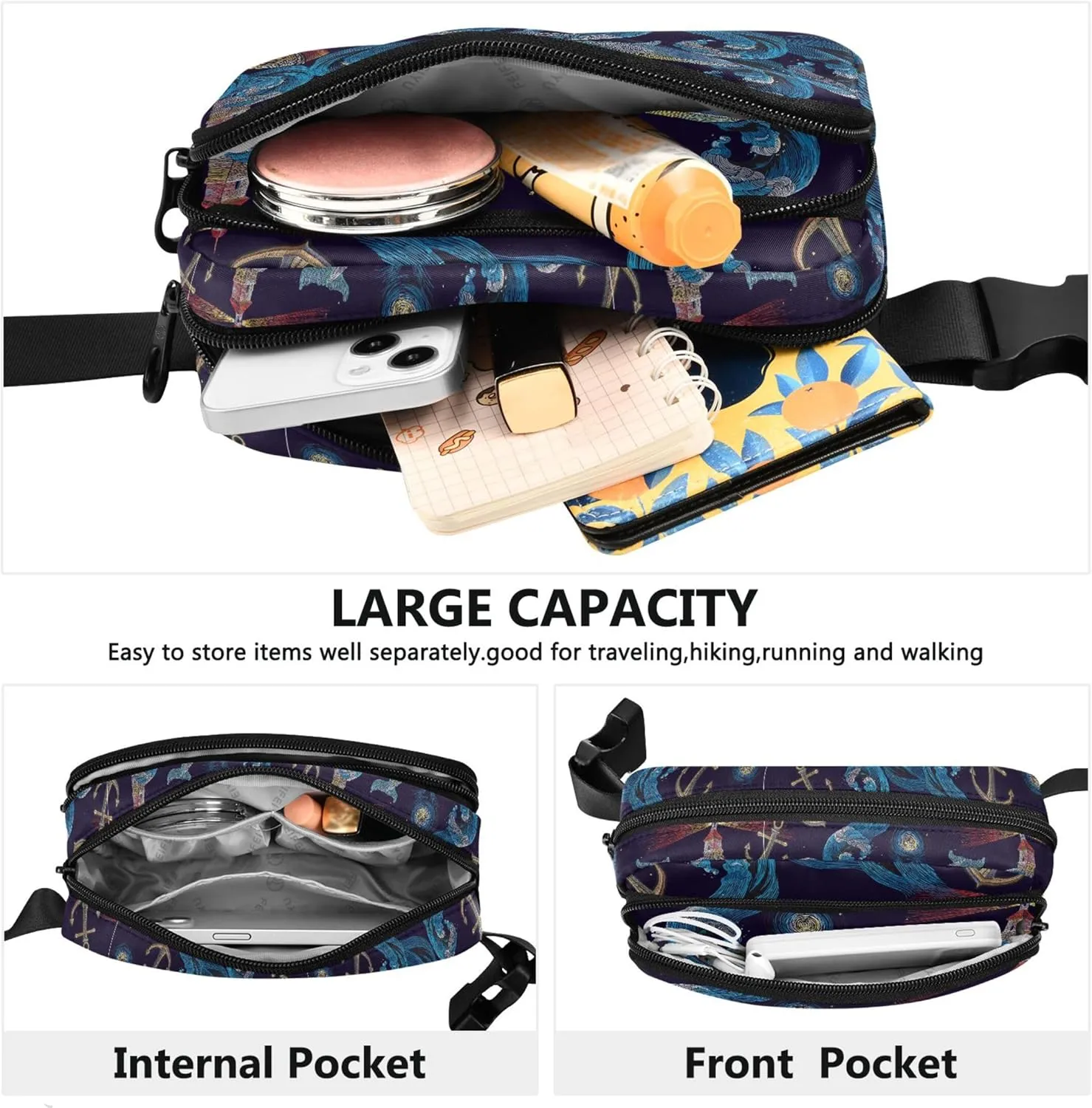 Customized Blue Anchor Sailing Womens Fanny Pack Waterproof Hip Pack Belt Bag Cute Waist Pack for Women