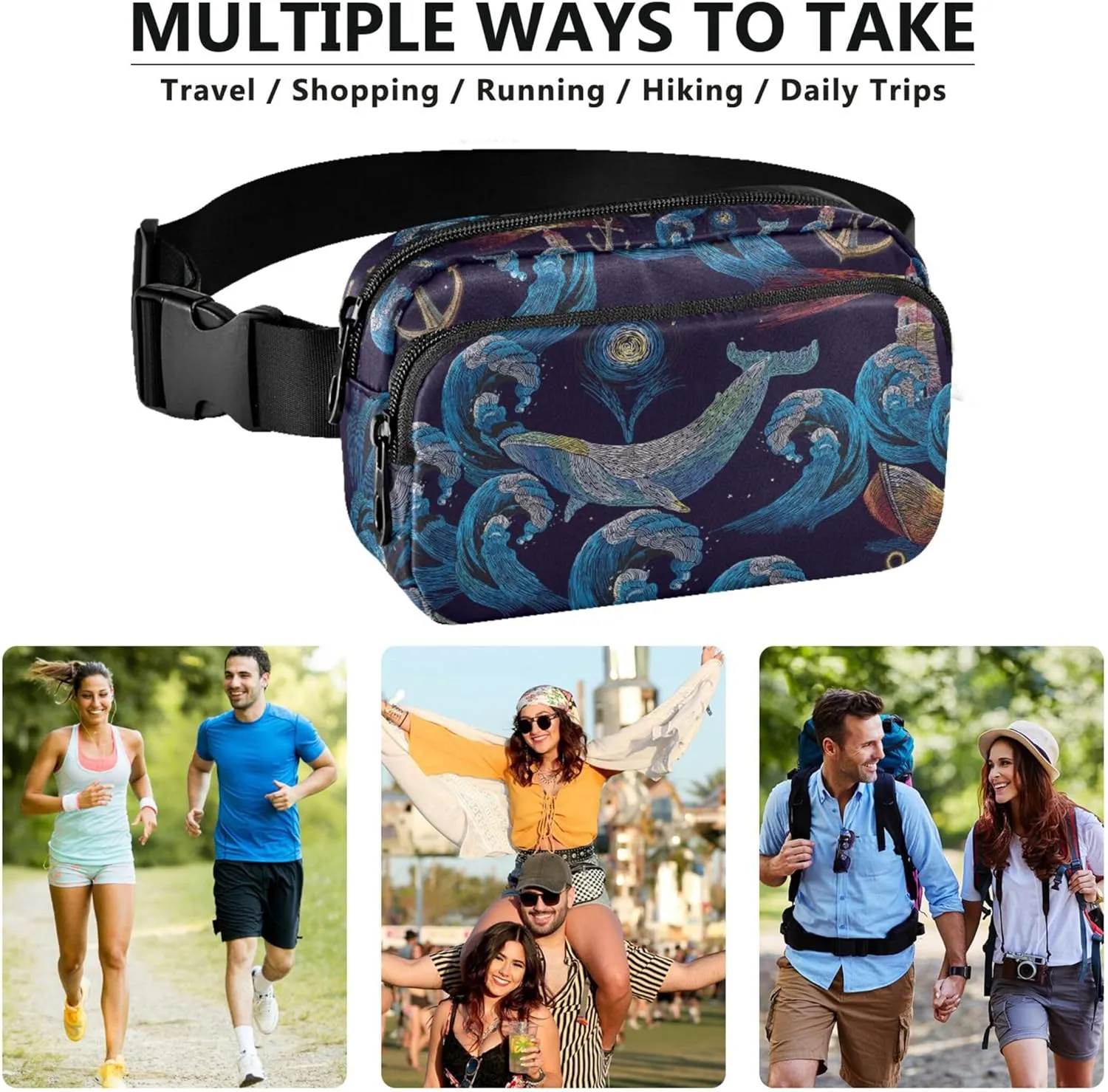 Customized Blue Anchor Sailing Womens Fanny Pack Waterproof Hip Pack Belt Bag Cute Waist Pack for Women