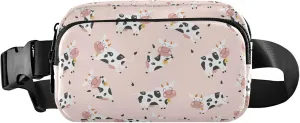 Customized Childish Cute Cow Pink Women Fanny Packs Hip Pouch Belt Bag Waterproof Flower Travel Waist Pouch