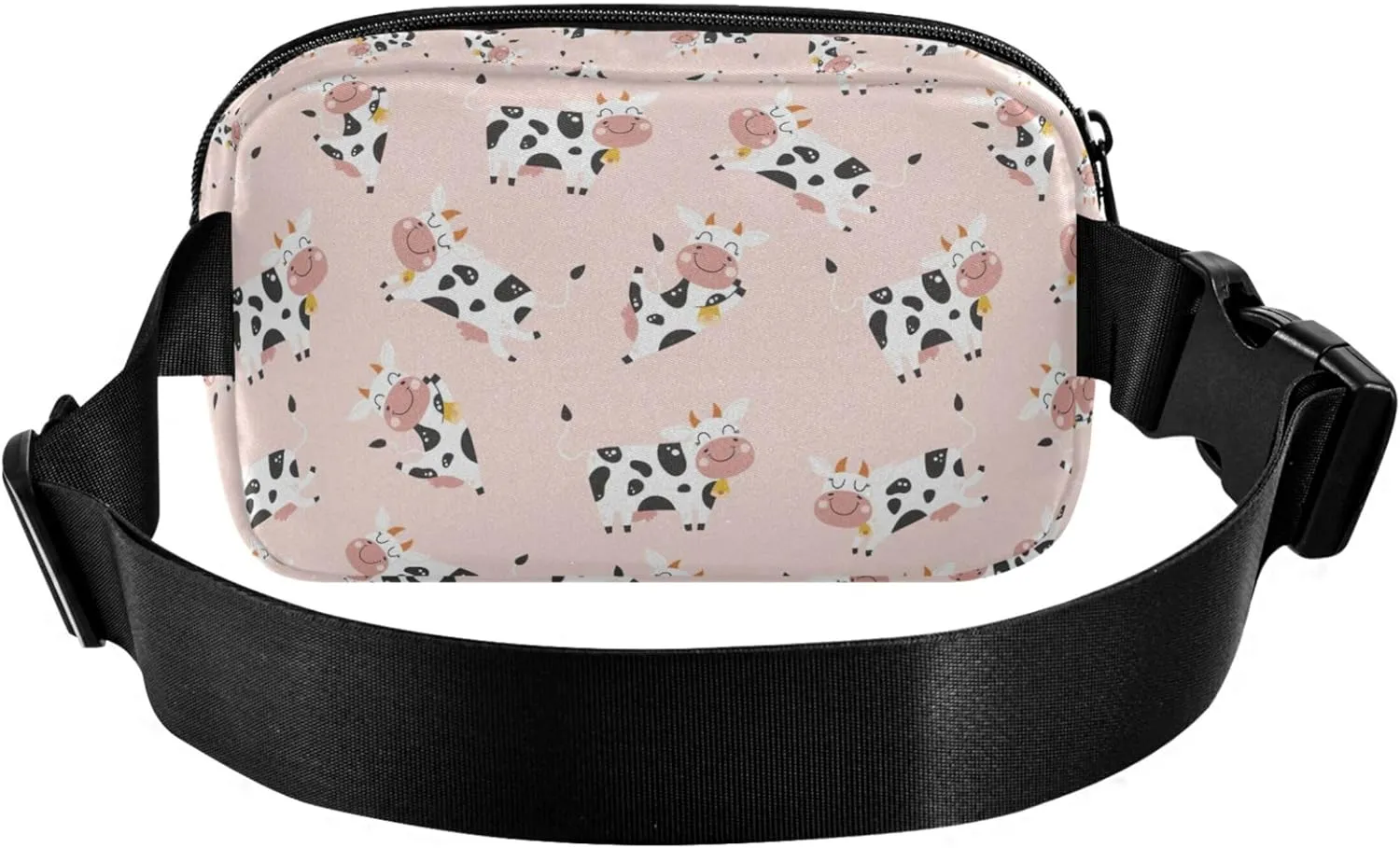 Customized Childish Cute Cow Pink Women Fanny Packs Hip Pouch Belt Bag Waterproof Flower Travel Waist Pouch